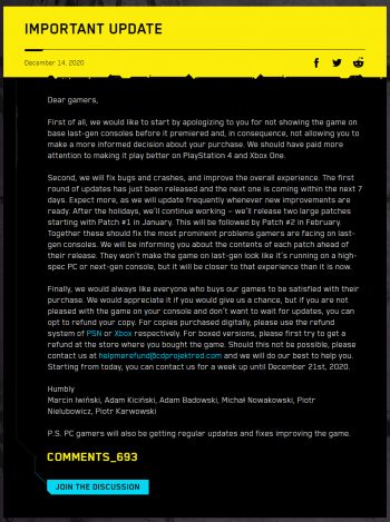 Important Update from CD Projekt Red